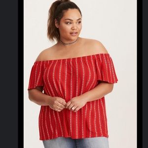 Torrid Red Border Print Off Shoulder Plus Size Top Size 1X